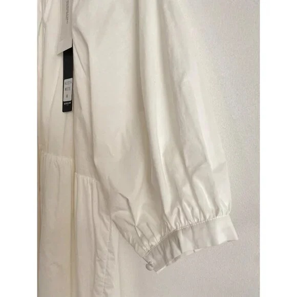 NWT Beulah Style White Tiered Puff Sleeve Dress With Cutout Bow Detail Size M - Picture 4 of 7